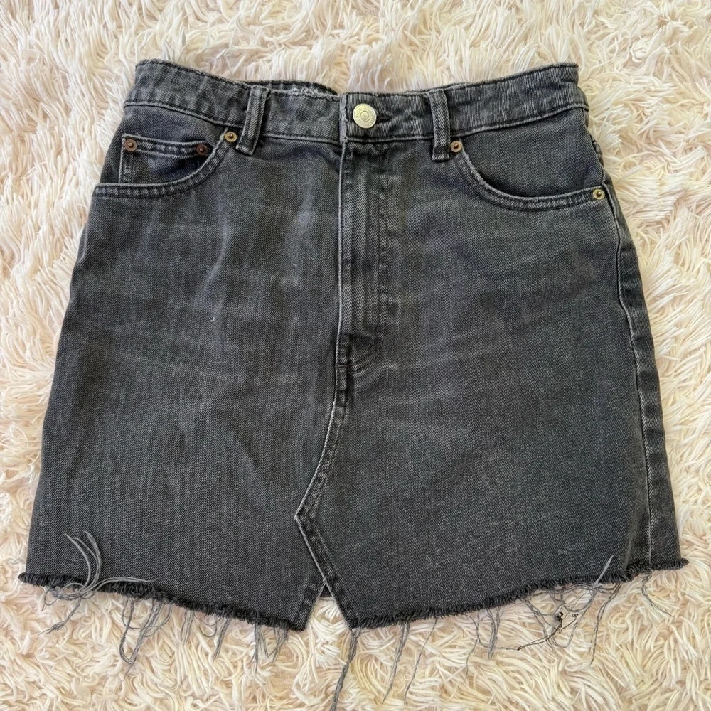 Zara denim Mimi skirt black cotton Size M pockets zip up casual